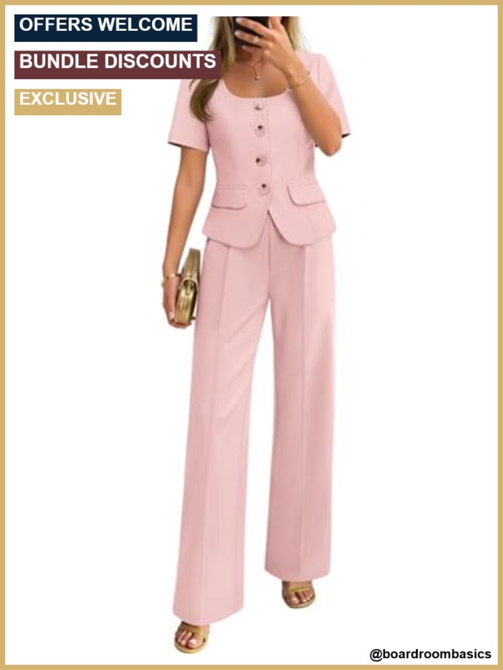 Two Piece Pant Suit Set Short Sleeve Blazer Trousers Business Casual